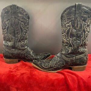 Corral Vintage Snake Inlay Western Boots Women 10.5M Black Leather Cowgirl Rodeo